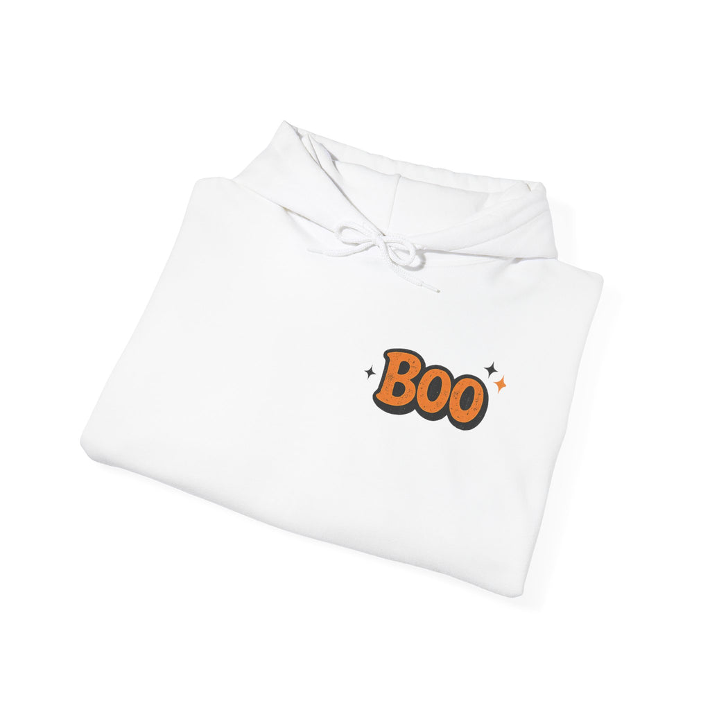 Too Cute to Spook Hoodie — Halloween Ghost Dog Pullover ("Boo")