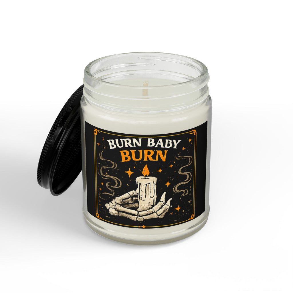Burn Baby Burn Soy Candle — Spiced Amber Scent, 4oz & 9oz Jar with Black Lid