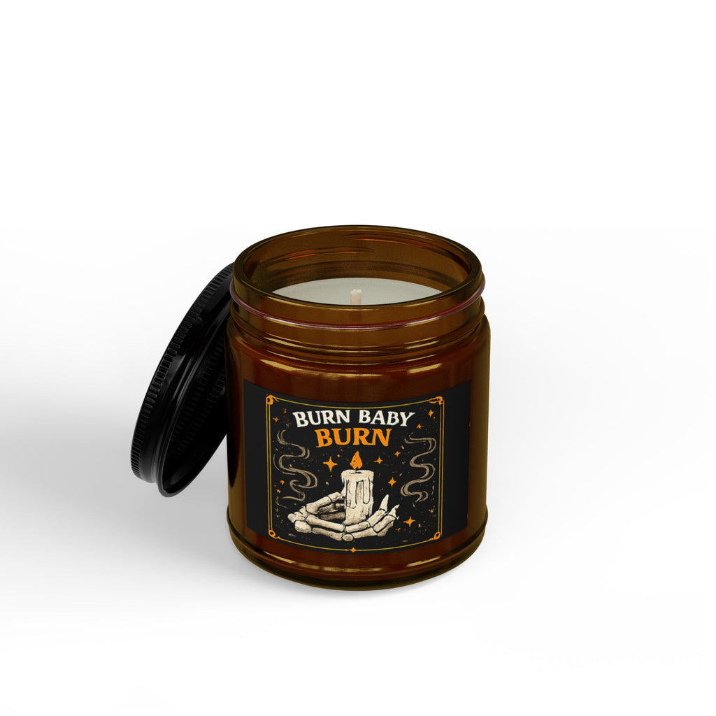 Burn Baby Burn Soy Candle — Spiced Amber Scent, 4oz & 9oz Jar with Black Lid