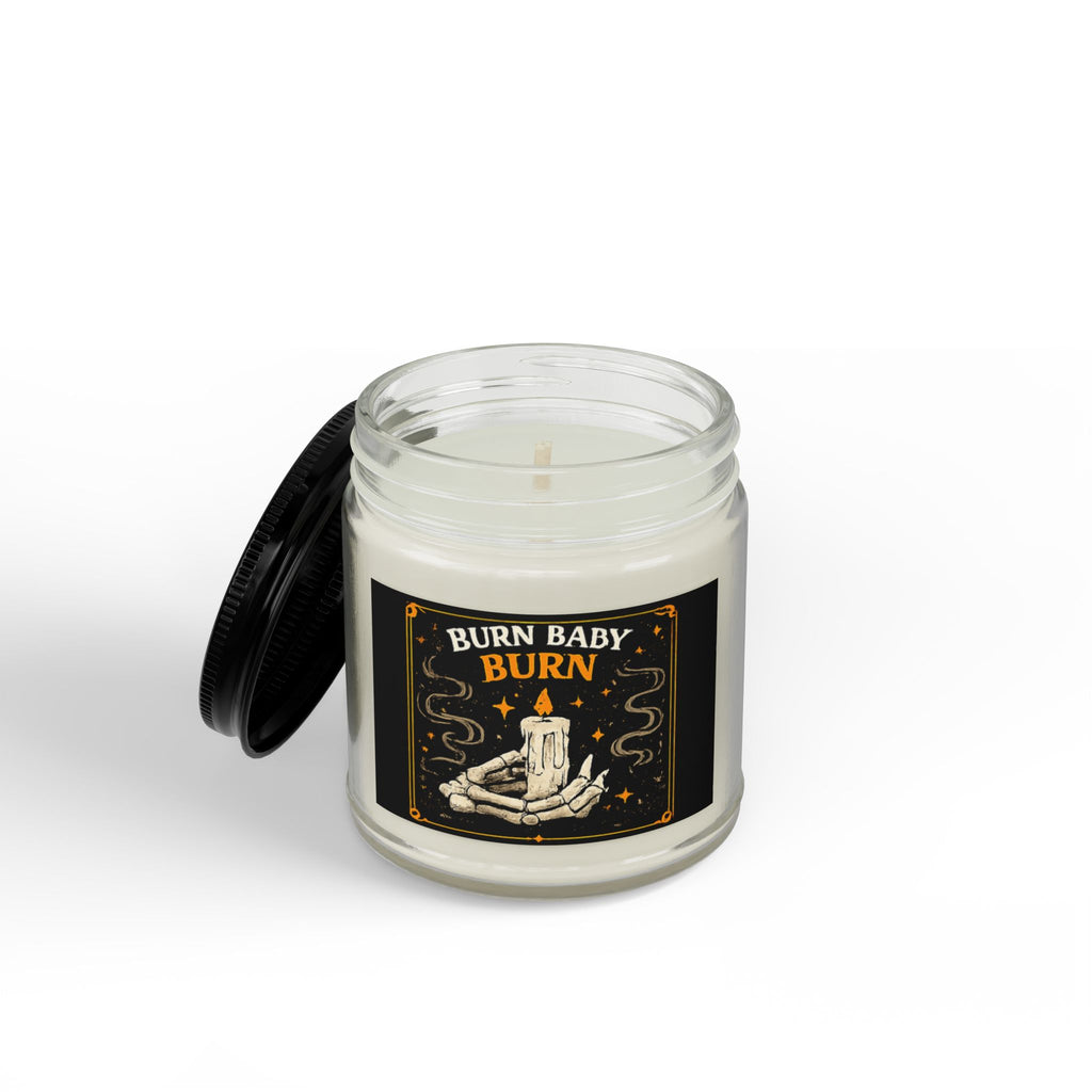 Burn Baby Burn Soy Candle — Spiced Amber Scent, 4oz & 9oz Jar with Black Lid