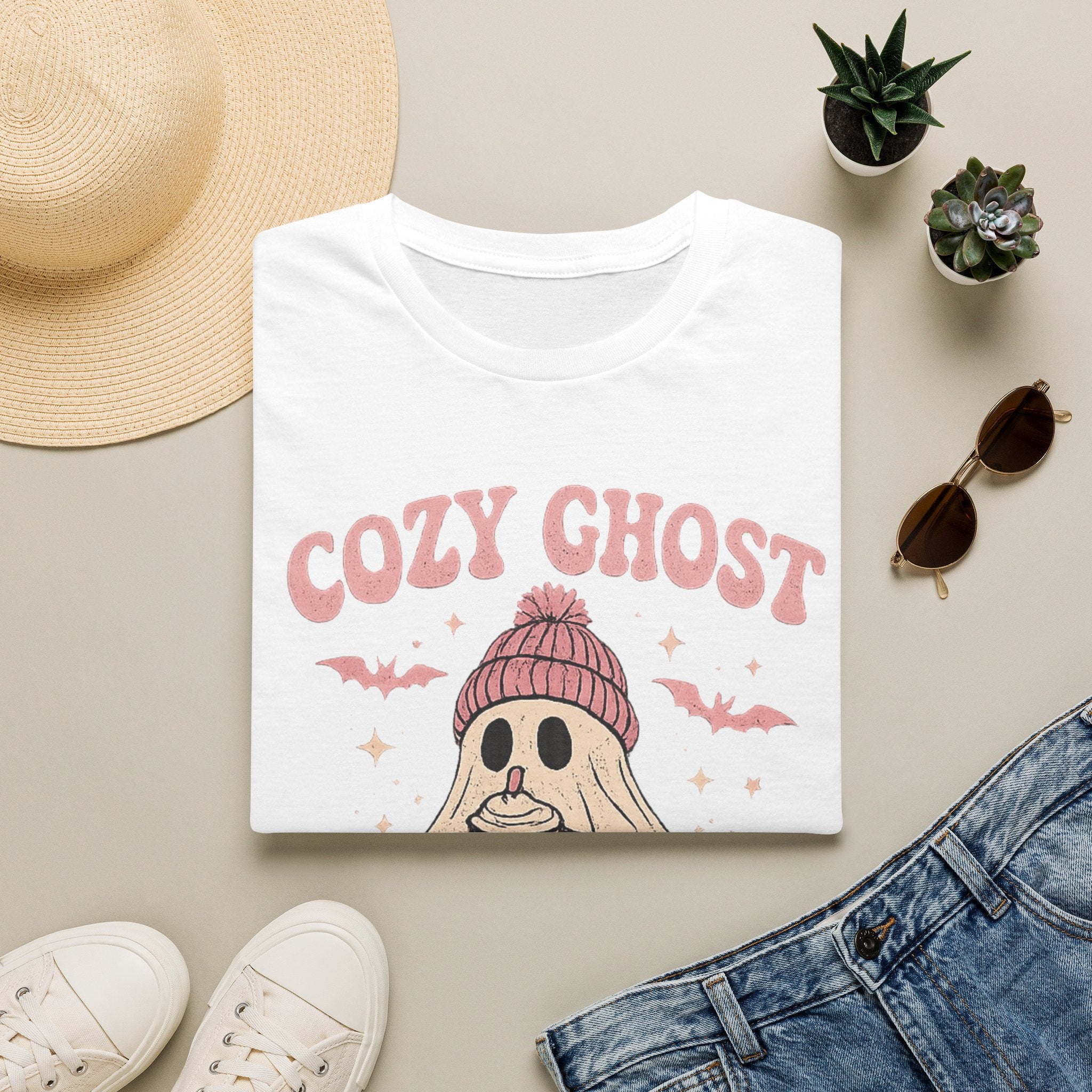 Cozy Ghost Club T-Shirt — Cute Halloween Ghost in Beanie Graphic Tee