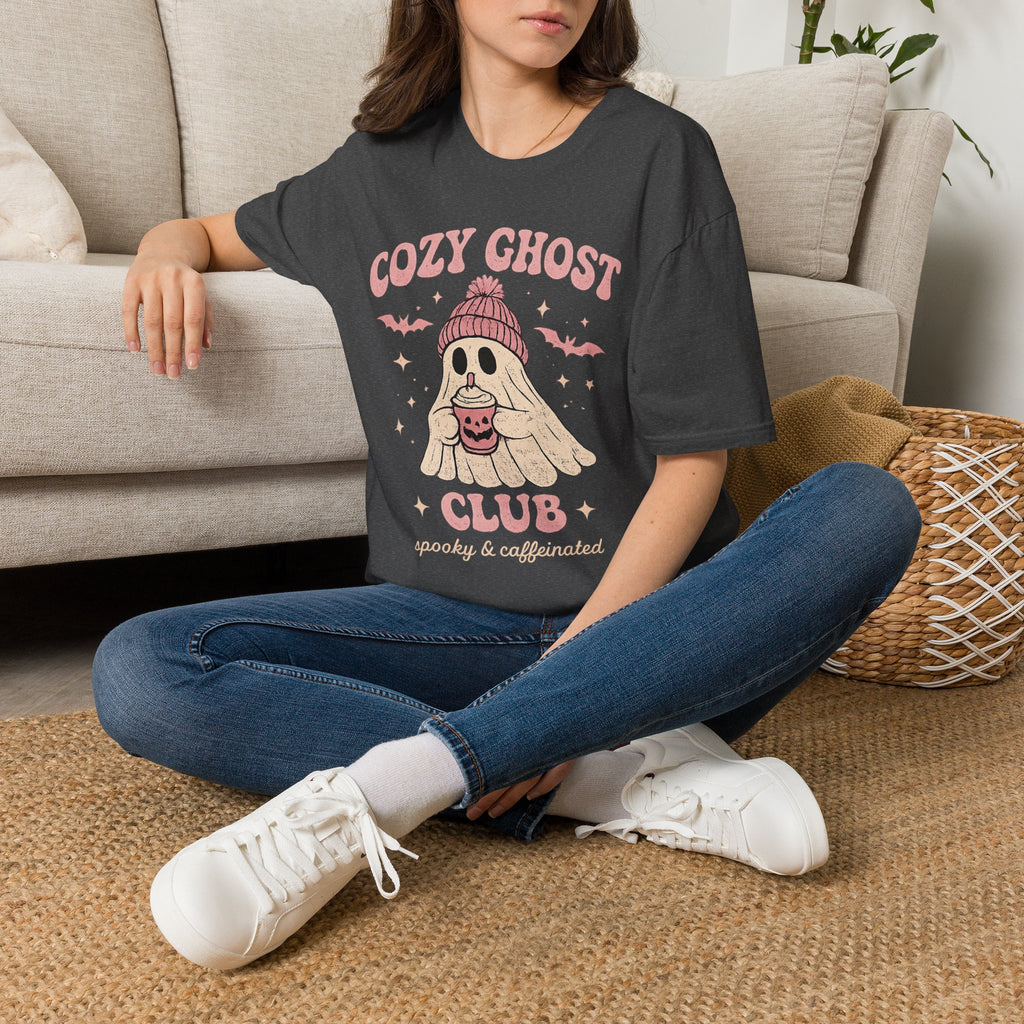 Cozy Ghost Club T-Shirt — Cute Halloween Ghost in Beanie Graphic Tee