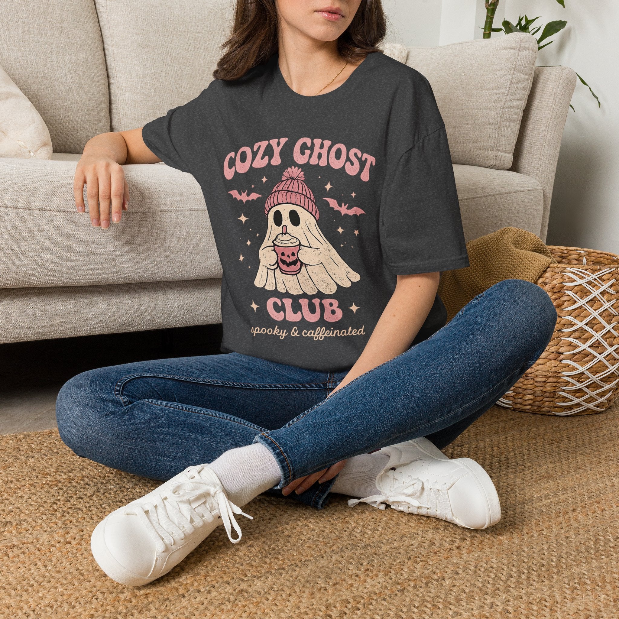 Cozy Ghost Club T-Shirt — Cute Halloween Ghost in Beanie Graphic Tee