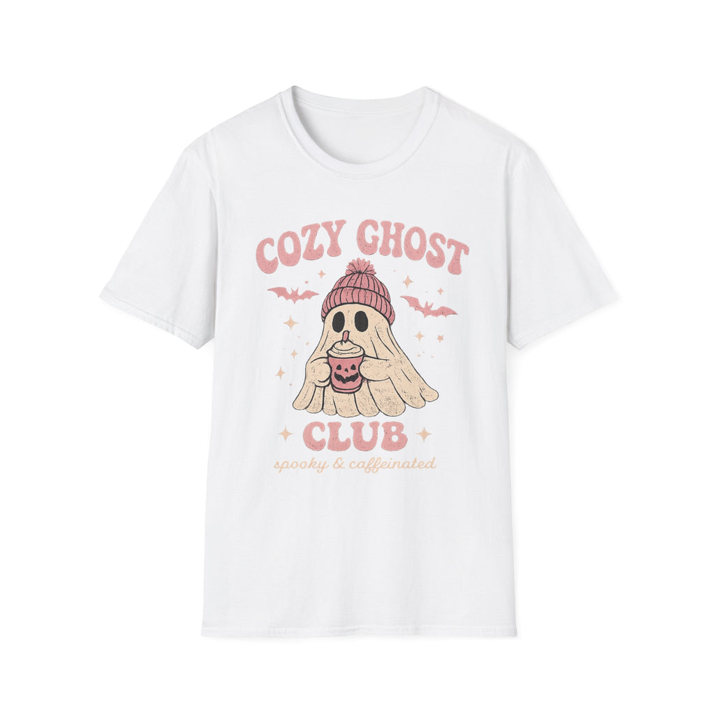 Cozy Ghost Club T-Shirt — Cute Halloween Ghost in Beanie Graphic Tee