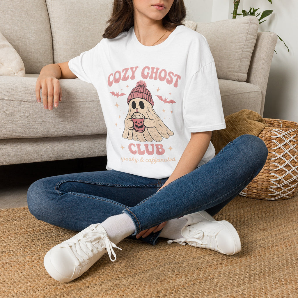 Cozy Ghost Club T-Shirt — Cute Halloween Ghost in Beanie Graphic Tee