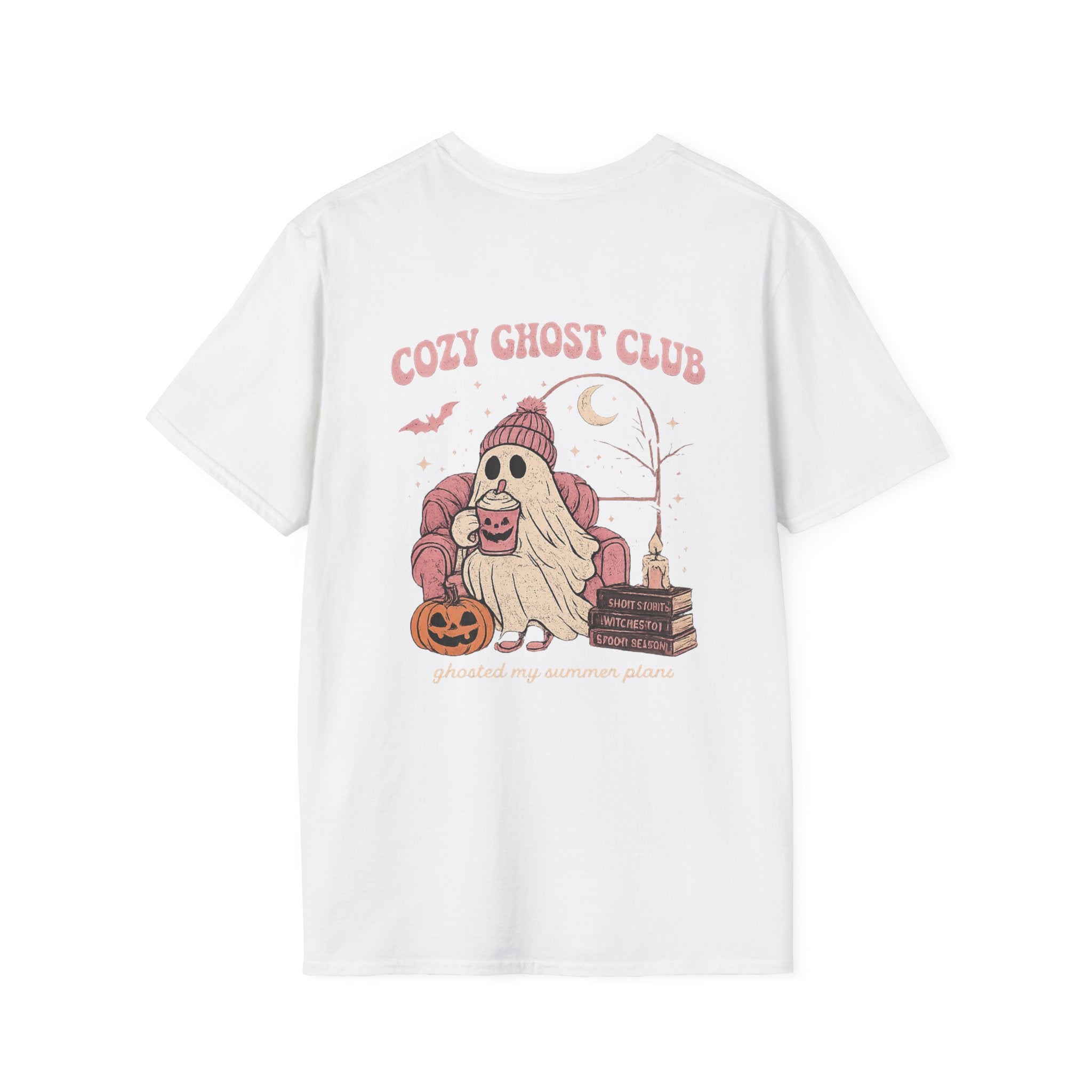 Cozy Ghost Club T-Shirt — Cute Halloween Ghost in Beanie Graphic Tee