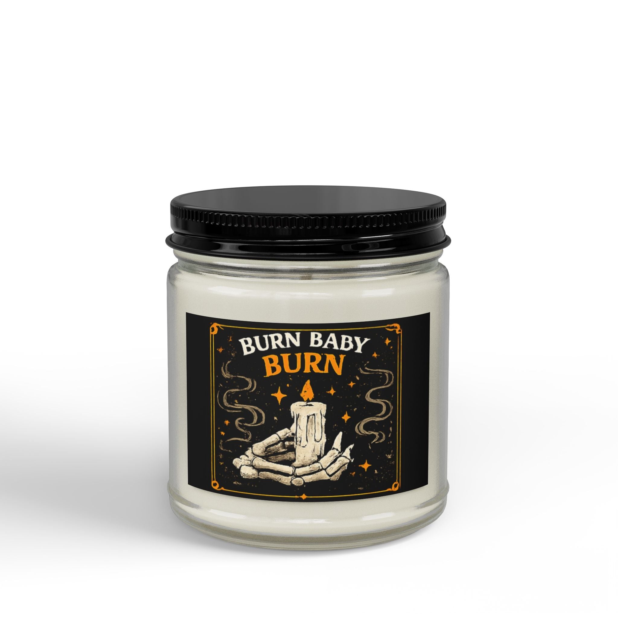 Burn Baby Burn Soy Candle — Spiced Amber Scent, 4oz & 9oz Jar with Black Lid